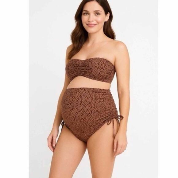 A Pea In The Pod Maternity Bikini Swimsuit Strapless Bandeau Animal Print Medium - Picture 1 of 7